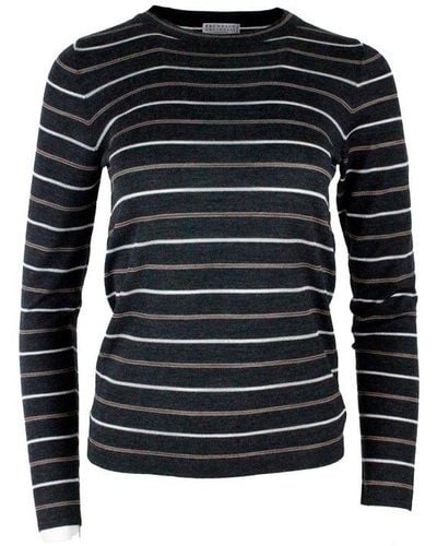 Brunello Cucinelli Striped Crewneck Sweatshirt - Black