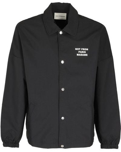 Drole de Monsieur Logo Embroidered Buttoned Jacket - Black