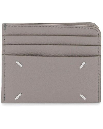 Maison Margiela Four-stitch Grained-texture Cardholder - Grey