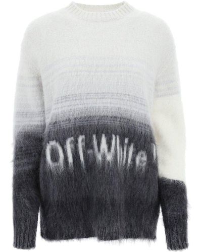 Off-White c/o Virgil Abloh Helvetica Logo Mohair Sweater - Grey