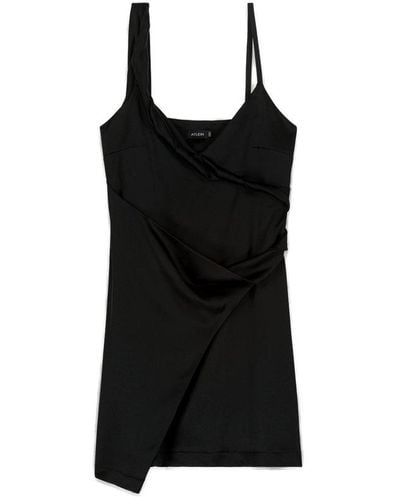 Atlein V-neck Asymmetric Satin Mini Dress - Black