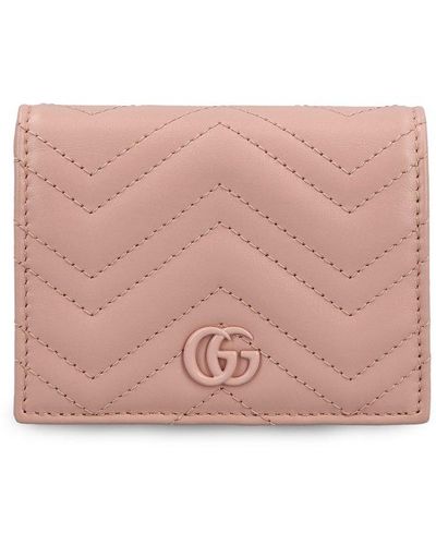 Gucci GG Marmont Matelassé Card Case Wallet - Pink