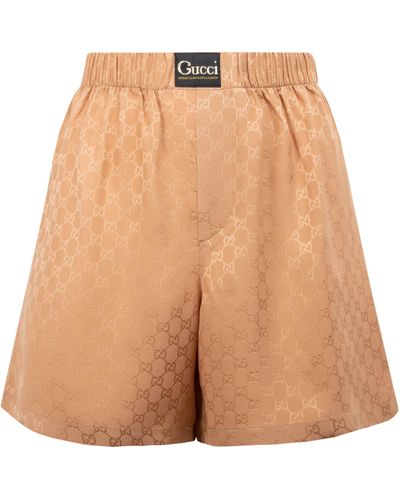 Gucci GG Silk Shorts With Label - Brown