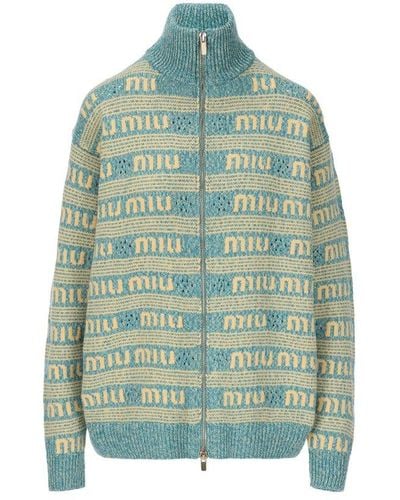 Miu Miu Long-sleeved Zipped Cardigan - Blue