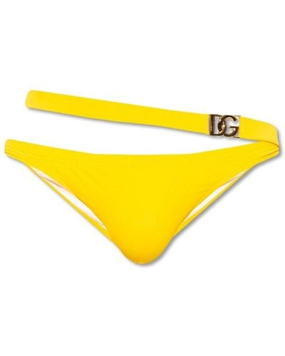 Dolce & Gabbana Logo-plaque Asymmetric Swimming Briefs - Yellow