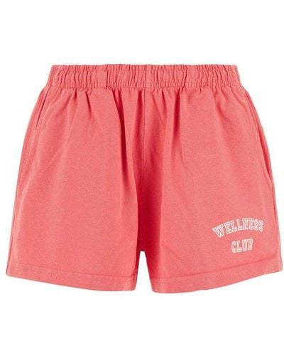 Sporty & Rich Logo Printed Elasticated Waistband Shorts - Pink