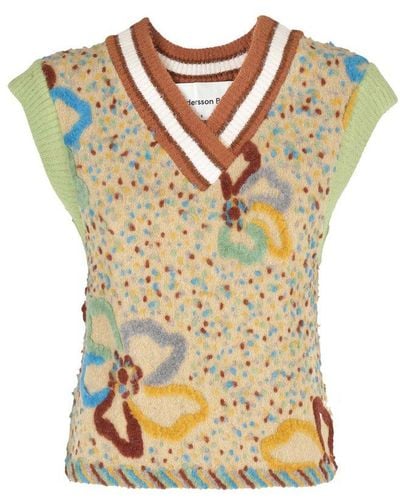 ANDERSSON BELL Graphic Patterned V-neck Vest - Yellow