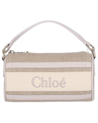 Chloé Logo Embroidered Top Handle Bag - White