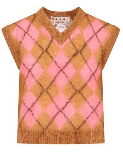Marni Geometric Patterned Knitted Vest - Red