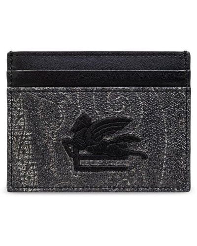 Etro Pegaso Embroidered Card Holder - Black