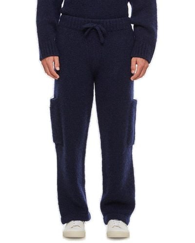 Alanui A Finest Drawstring Knitted Straight-leg Trousers - Blue