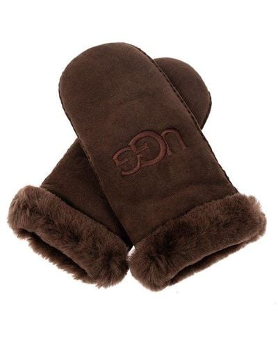 UGG Gloves With Logo, - Brown