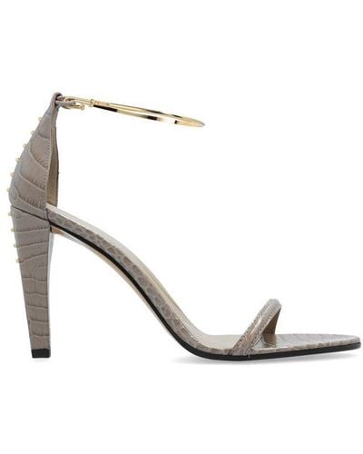 Fendi Filo Ankle-strap Embossed Sandals - Natural
