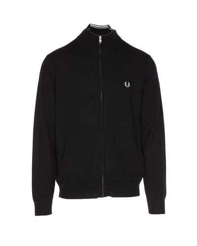 Fred Perry Logo Embroidered Zipped Knitted Sweatshirt - Black