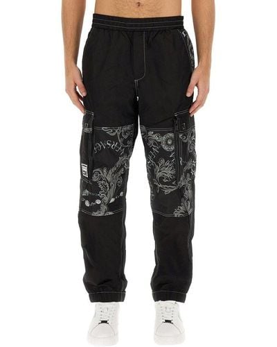 Versace Chain Couture Printed Straight-leg Track Trousers - Black