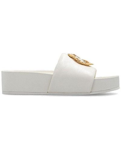 Tory Burch Double-t Platform Leather Slides - Natural