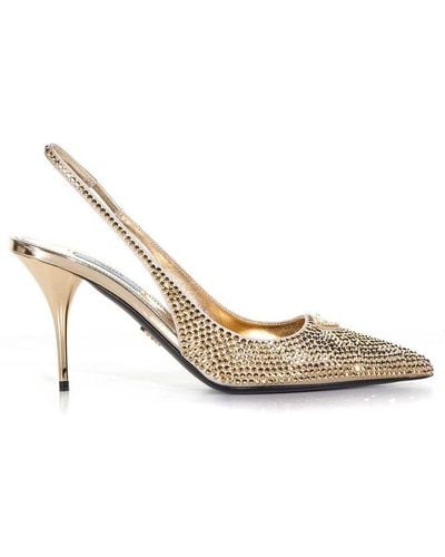 Prada Crystal Embellished Slingback Heels - Metallic