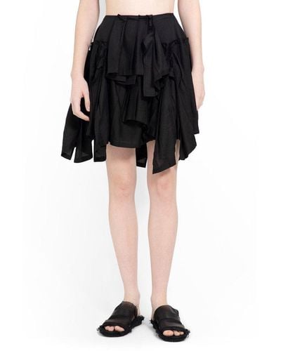 Yohji Yamamoto Asymmetric Hem Ruffled Skirt - Black