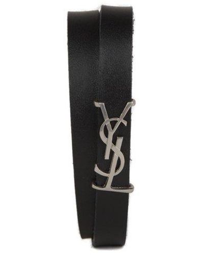 Saint Laurent Logo Plaque Wrap Bracelet - Black