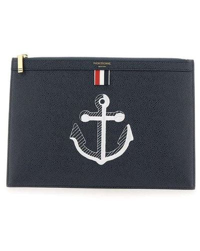 Thom Browne Anchor Embroidered Clutch - Blue