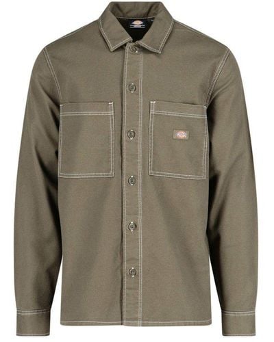 Dickies Logo Patch Buttoned Overshirt - Green