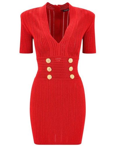 Balmain Rib-knit Mini Dress - Red