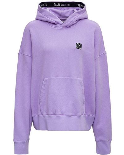 Palm Angels Lilac Cotton Hoodie With Front Palm Logo - Purple