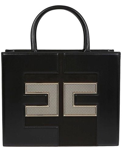 Elisabetta Franchi Medium Logo-plaque Top Handle Bag - Black