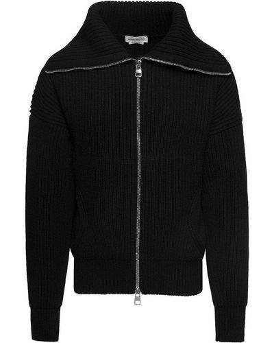 Alexander McQueen Ribbed Knit Zip-up Cardigan - Black