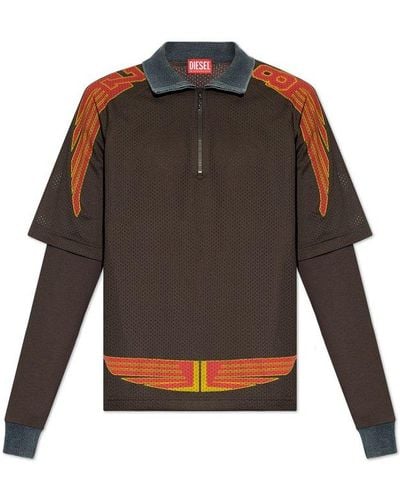DIESEL 't-mesher' Printed Polo Shirt, - Brown