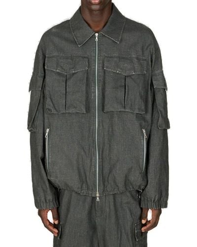 Dries Van Noten Pocket Detailed Zipped Jacket - Gray