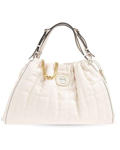 Gucci Deco Embellished Quilted Leather Tote - Natural
