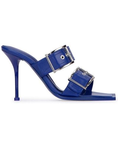 Alexander McQueen Buckle Detailed Heeled Sandals - Blue