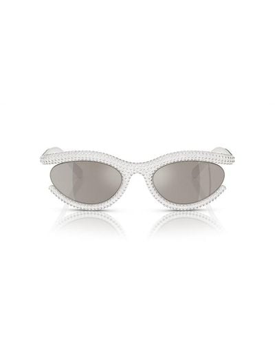 Swarovski Embellished Oval Frame Sunglasses - White