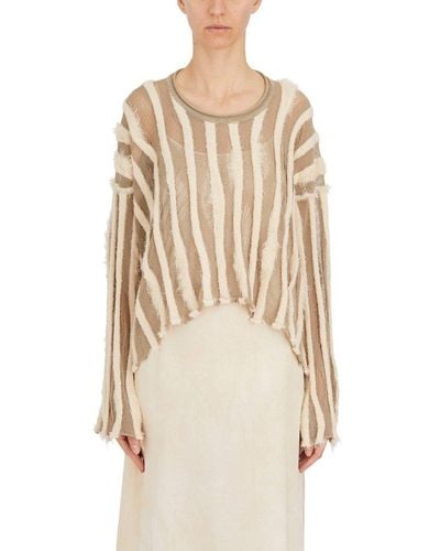 Uma Wang Striped Knitted Distressed Sweater - Natural