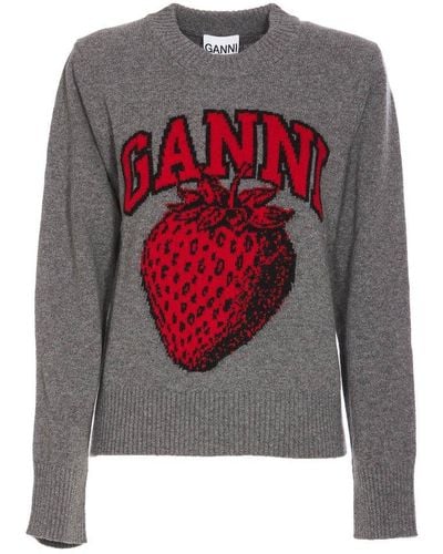 Ganni Signature Strawberry Jumper - Grey