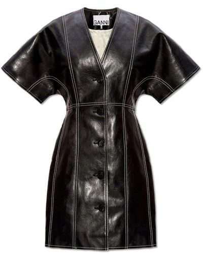 Ganni Dress From Faux Leather, - Black