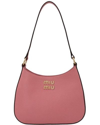 Miu Miu Logo Plaque Zipped Hobo Shoulder Bag - Pink