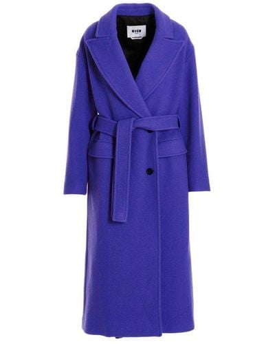 MSGM Wool Cloth Double-breasted Coat - Purple