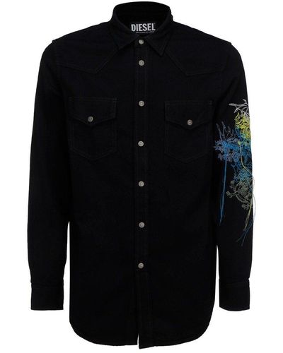 DIESEL D-east-p1-sp Embroidered Denim Shirt - Black