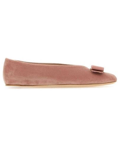 Ferragamo Bow Detailed Slip-on Ballerina Shoes - Pink