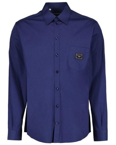 Dolce & Gabbana Logo-plaque Long-sleeved Shirt - Blue