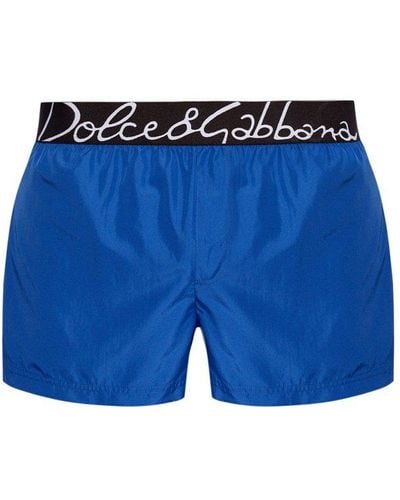 Dolce & Gabbana Logo-waistband Swim Trunks - Blue