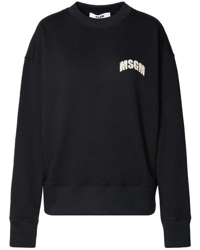 MSGM Logo Floral Printed Crewneck Sweatshirt - Blue