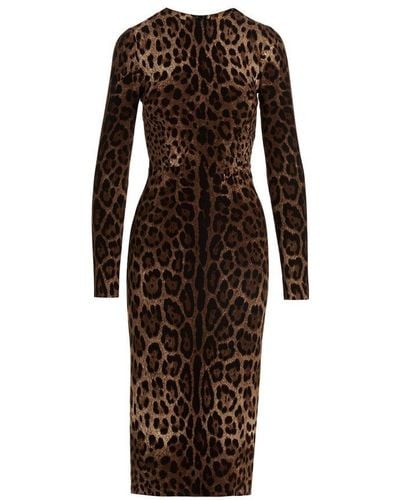 Dolce & Gabbana Leopard Printed Cady Dress - Brown