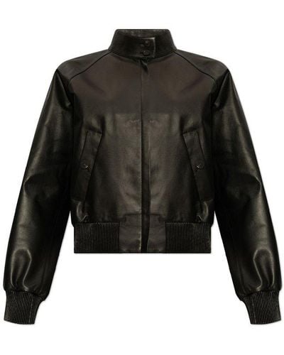Ferragamo High-neck Zipped Leather Jacket - Black