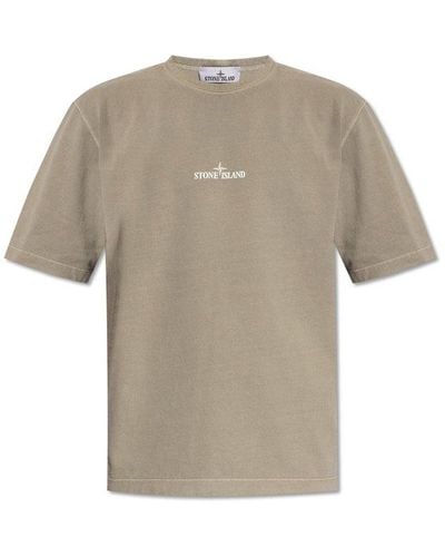 Stone Island Logo Printed Crewneck T-shirt - Grey