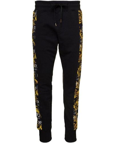 Versace Baroque Logo Print Track Trousers In Cotton - Black