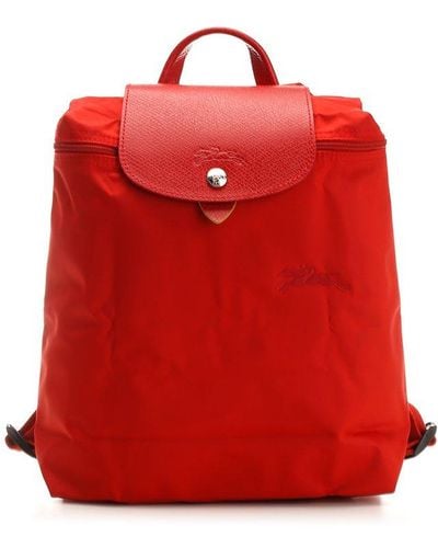 Longchamp Le Pliage Logo Embossed Zipped Backpack - Red