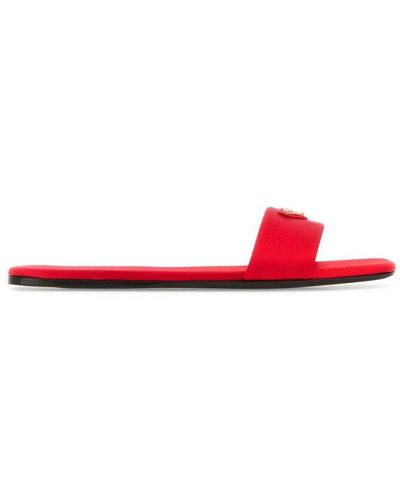 Prada Logo Plaque Slip-on Sandals - Red
